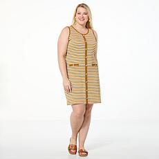 G by Giuliana Striped Rib Knit Button-Front Sleeveless Dress