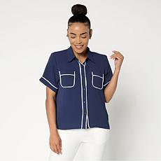 G by Giuliana Woven Top w/Contrast Bind