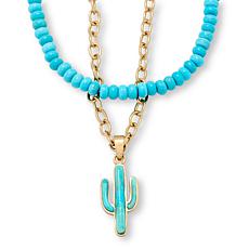 GemHues Blue Gem Cactus Design Southwestern-Inspired Layered Necklace