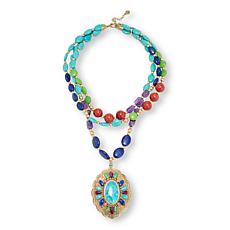 GemHues Multigemstone Bronze Multi-Strand Beaded Drop Necklace