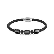 Geoffrey Beene Stainless Steel Accent Braided Leather Bracelet