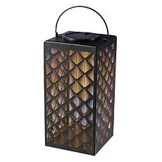 Glitzhome 11"H Square Textured Glass Pattern Solar Lantern with LED