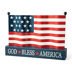 Glitzhome 14"L Metal Patriotic Americana flag Wooden Base Table Decor
