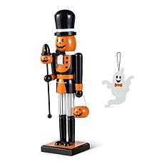 Glitzhome 18.5"H Halloween Wooden Pumpkin Nutcracker w/ Ghost Ornament