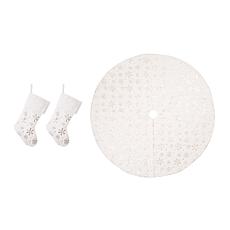 Glitzhome 2-pk Plush Christmas Stockings with Snowflakes / Tree Skirt
