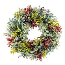 Glitzhome 24"D Mixed Floral Eucalyptus Wreath