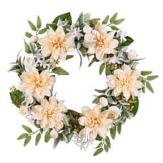 Glitzhome 24"D Peach Dahlia Floral Wreath
