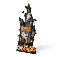 Glitzhome 30"H Halloween Lighted Wooden Haunted House Porch Decor w...