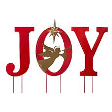 Glitzhome 36" Lighted Metal JOY Yard Stake, Standing or Wall Decor