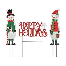 Glitzhome 3pc 32"H Christmas Metal Snowmen w/Happy Holidays Yard Sign