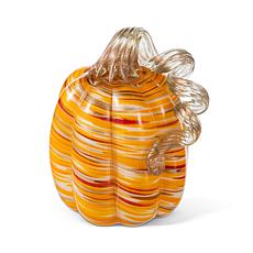 Glitzhome 6"H Fall Multi Stripes Glass Pumpkin
