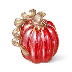 Glitzhome 6"H Fall Red Glass Pumpkin with Glitter