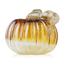 Glitzhome 6in. D Amber Crackle Glass Short Pumpkin