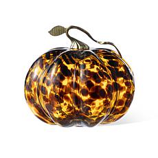 Glitzhome 9.5"D Amber Dots Glass Pumpkin
