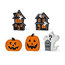 Glitzhome Halloween Haunted House, Pumpkin & Ghost Table Set of 5