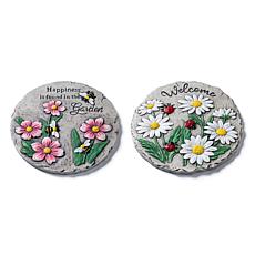 Glitzhome Set of 2 Cement Flower Textured Stepping Stones
