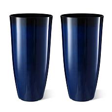 Glitzhome Set of 2 Gradient Cobalt Blue Faux Ceramic Plastic Planters
