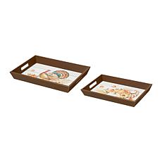 Glitzhome Set of 2 Thanksgiving Wooden Turkey Tray