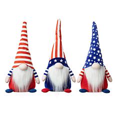 Glitzhome Set of 3 Fabric Patriotic Americana Gnomes Table Decor