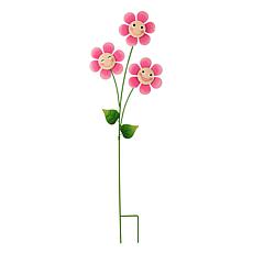Glitzhome Whimsical Happy Face Flower Garden Stake & Wall Decor