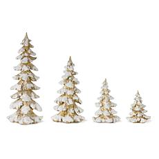 Gold Flocked Pine Trees Decor - 4-piece Set