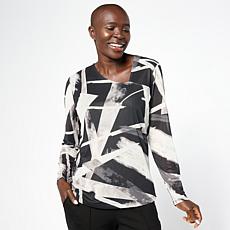 Grey by Jhoan Sebastian Stretch Mesh Knit Asymmetric Neckline Top