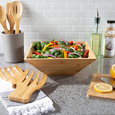 Hastings Home 11" Bamboo Salad Bowl with Utensils