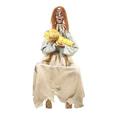 Haunted Hill Farm 3.8-Ft. Sitting Animated Creepy Woman Holding Dol...