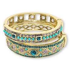 Heidi Daus Daily Double Goldtone Crystal Set of 2 Bangle Bracelets