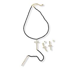 Heidi Daus Delicate Divinity Crystal Cross Necklace and Earring Set