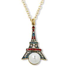 Heidi Daus Eiffel Tower Crystal and Simulated Pearl Drop Necklace