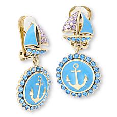 Heidi Daus Ships Ahoy Crystal and Blue Enamel Earrings 