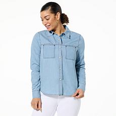 HUE Long Sleeve Button Down Denim Shirt