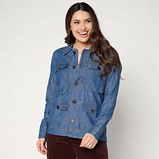 HUE Utility Pocket Button-Front Denim Shirt