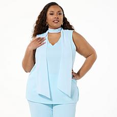 IMAN Global Chic Crepe V-Neck Top with Chiffon Scarf