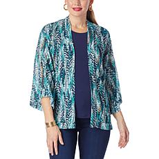 IMAN Global Chic Feather Print Herringbone Mesh Knit Topper