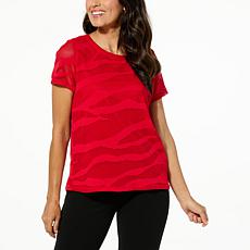 IMAN Global Chic Lined Mesh Knit Zebra Tee 