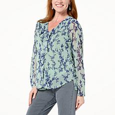 IMAN Global Chic Printed Ruffle-Front Blouse