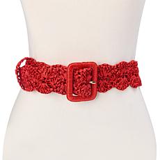 IMAN Global Chic Square Buckle Woven Raffia Belt