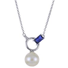 Imperial Pearls Cultured Pearl and Created Blue Sapphire Necklace