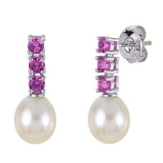 Imperial Pearls Cultured Pearl and Created Pink Sapphire Earrings