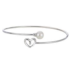 Imperial Pearls Cultured Pearl and Diamond Heart Bypass Bracelet