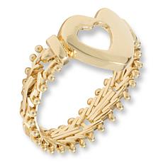 Imperial Silver Heart-Motif Diamond-Cut Wheat Chain Ring