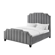 Inspired Home Poppy Velvet Channel Queen Bed w/ Nailhead Trim, Pink