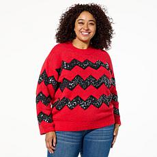 Jaclyn Smith Sequin Chevron Striped Sweater