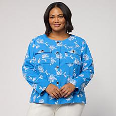 Jaclyn Smith Woven Floral-Embroidered Buttoned Jacket