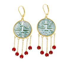 Jade of Yesteryear Green Jade and Red Agate Gold-Plated Earrings