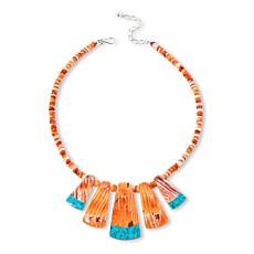 Jay King Orange Spiny Oyster Shell and Turquoise Inlay 18" Necklace