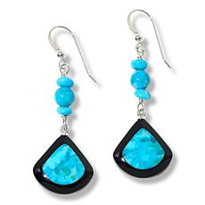 Jay King Sterling Silver Black Chalcedony and Turquoise Drop Earrings