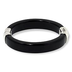Jay King Sterling Silver Black Obsidian Hinged Bangle Bracelet